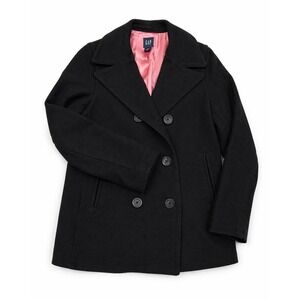 GAP Y2K Black Wool Peacoat Jacket Womens Small Pink Lined Double Breasted